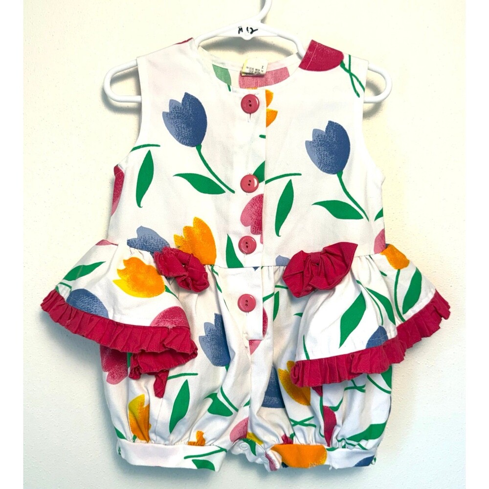 1980s floral peplum ruffle romper